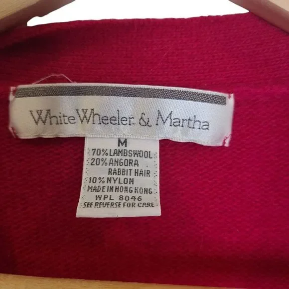 VTG White Wheeler Martha Cardigan Sweater Womens M Dark‎ Pink Angora Wool Blend - Picture 3 of 7